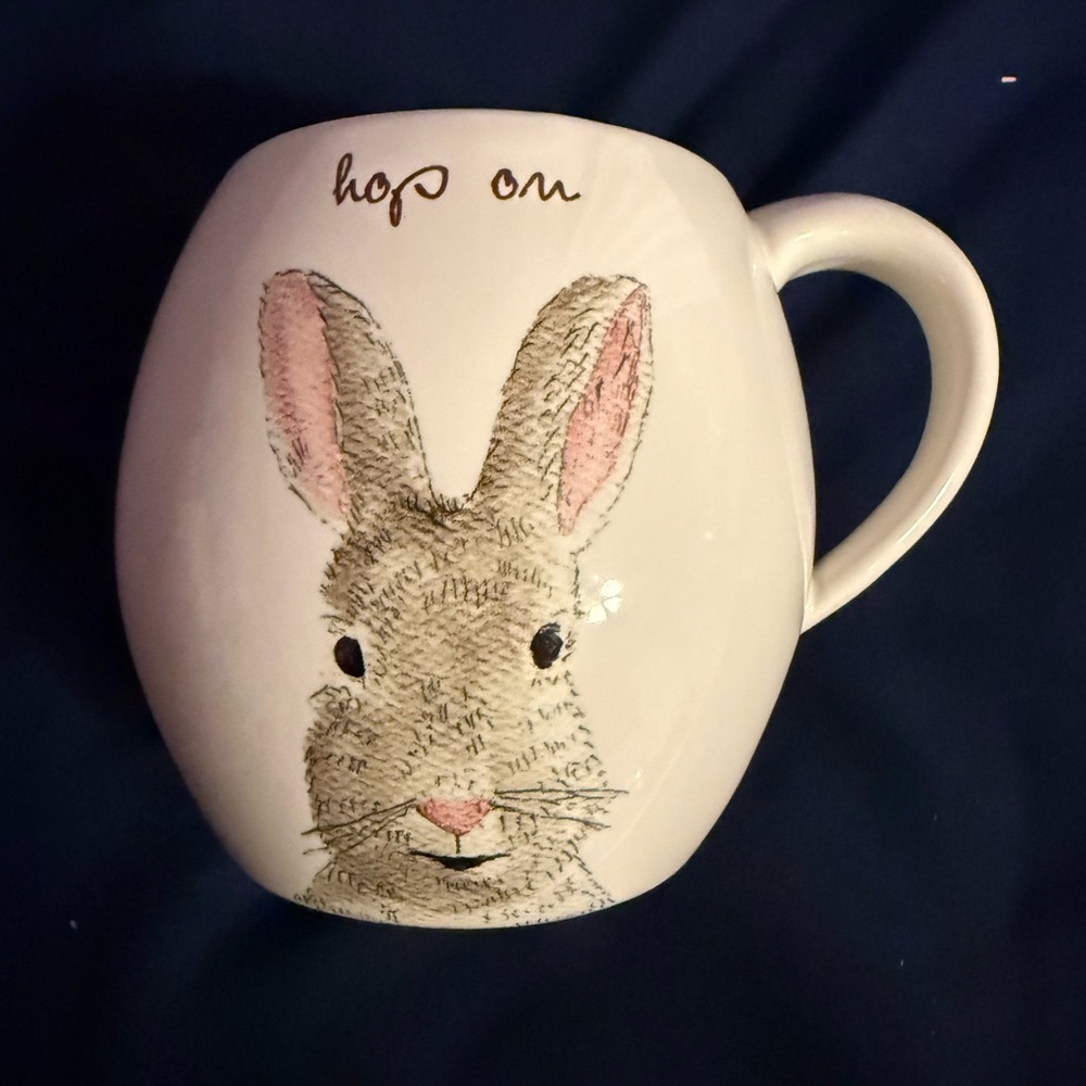 Rae Dunn Bunny Rabbit Coffee Mug Cup Ceramic HOP ON Artisan Pink Interior